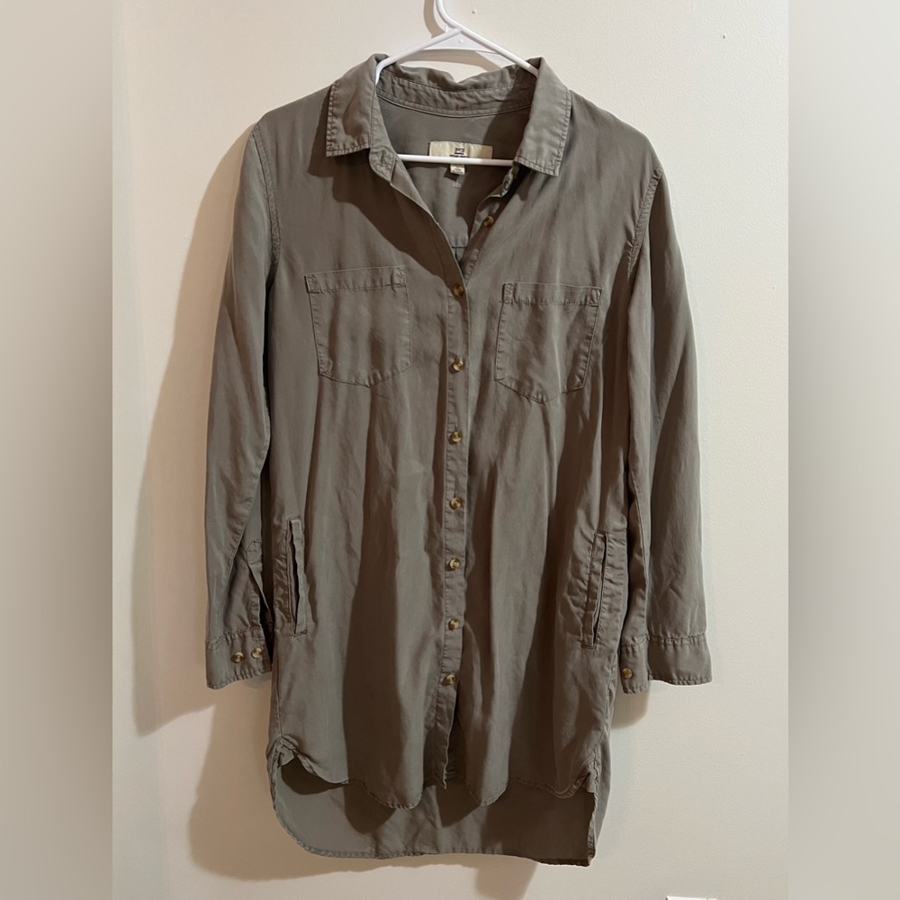 Olive Green Button-Up Shirt Dress